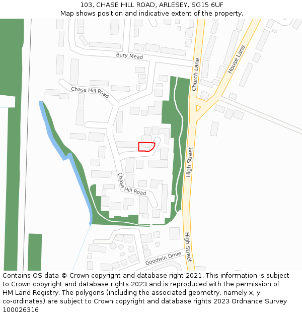 103, CHASE HILL ROAD, ARLESEY, SG15 6UF: Location map and indicative extent of plot