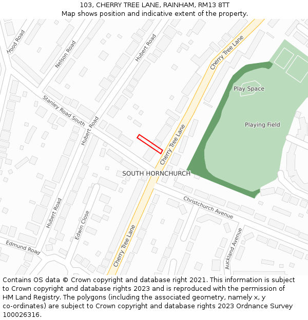 103, CHERRY TREE LANE, RAINHAM, RM13 8TT: Location map and indicative extent of plot