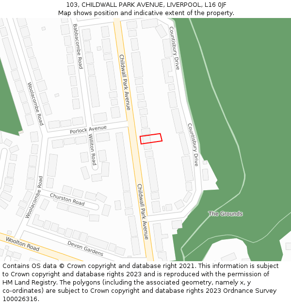 103, CHILDWALL PARK AVENUE, LIVERPOOL, L16 0JF: Location map and indicative extent of plot