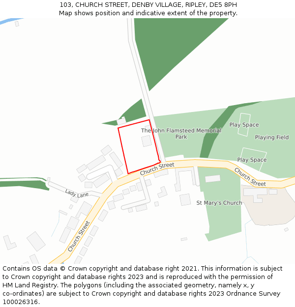 103, CHURCH STREET, DENBY VILLAGE, RIPLEY, DE5 8PH: Location map and indicative extent of plot