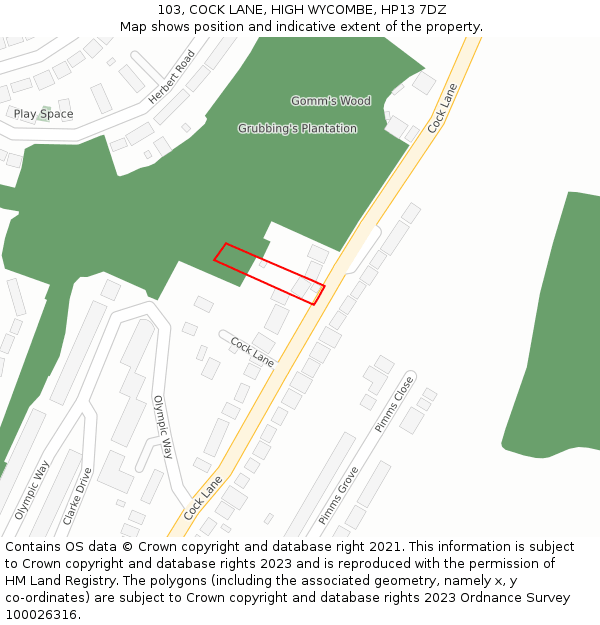 103, COCK LANE, HIGH WYCOMBE, HP13 7DZ: Location map and indicative extent of plot
