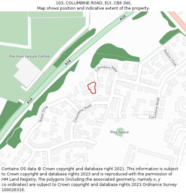 103, COLUMBINE ROAD, ELY, CB6 3WL: Location map and indicative extent of plot