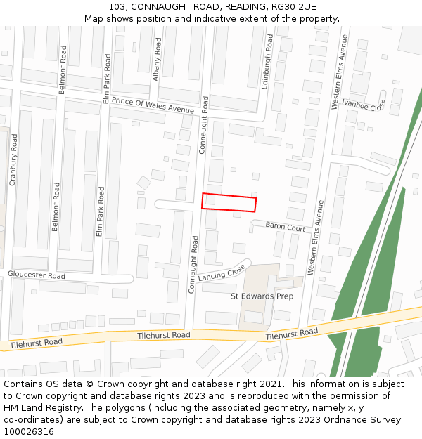 103, CONNAUGHT ROAD, READING, RG30 2UE: Location map and indicative extent of plot