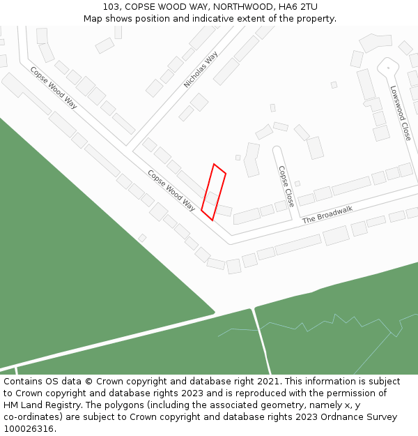 103, COPSE WOOD WAY, NORTHWOOD, HA6 2TU: Location map and indicative extent of plot