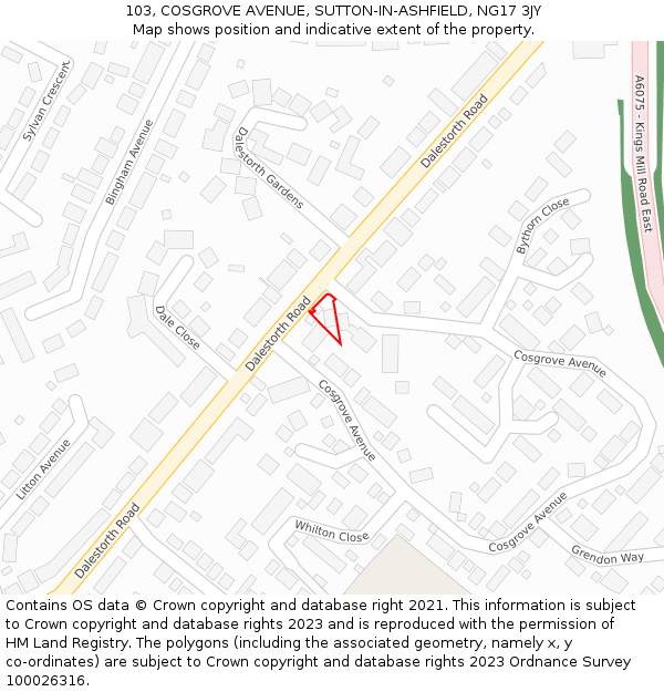 103, COSGROVE AVENUE, SUTTON-IN-ASHFIELD, NG17 3JY: Location map and indicative extent of plot