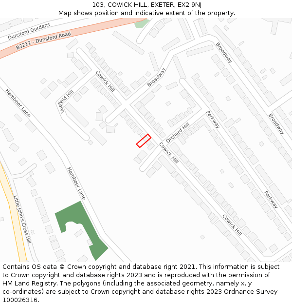 103, COWICK HILL, EXETER, EX2 9NJ: Location map and indicative extent of plot