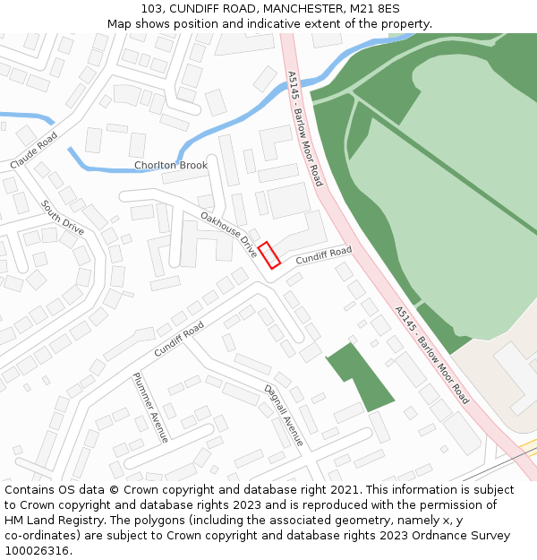 103, CUNDIFF ROAD, MANCHESTER, M21 8ES: Location map and indicative extent of plot