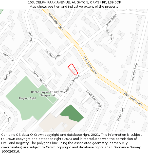 103, DELPH PARK AVENUE, AUGHTON, ORMSKIRK, L39 5DF: Location map and indicative extent of plot