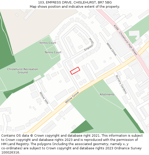 103, EMPRESS DRIVE, CHISLEHURST, BR7 5BG: Location map and indicative extent of plot