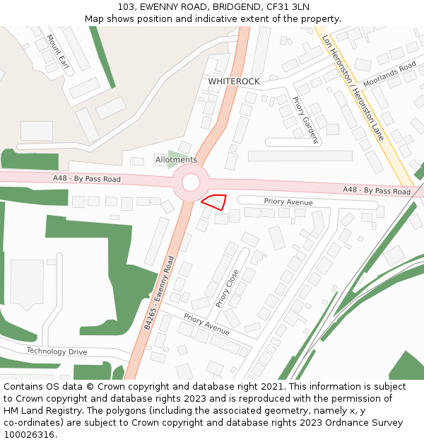 103, EWENNY ROAD, BRIDGEND, CF31 3LN: Location map and indicative extent of plot