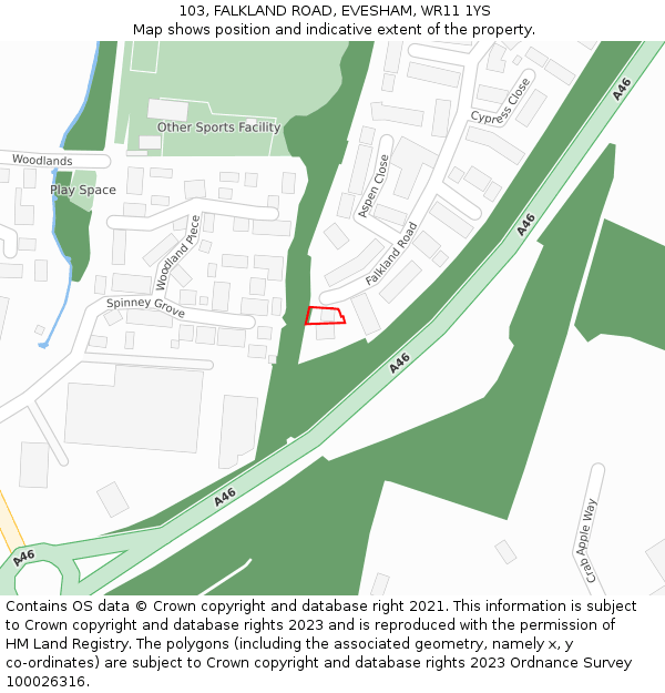 103, FALKLAND ROAD, EVESHAM, WR11 1YS: Location map and indicative extent of plot