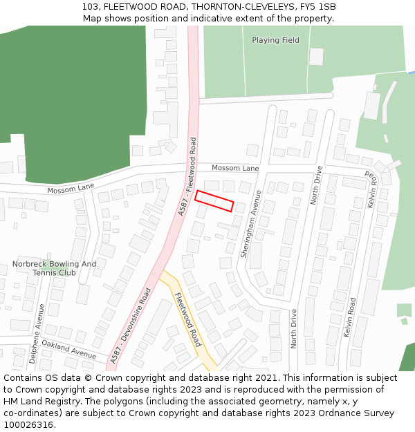 103, FLEETWOOD ROAD, THORNTON-CLEVELEYS, FY5 1SB: Location map and indicative extent of plot
