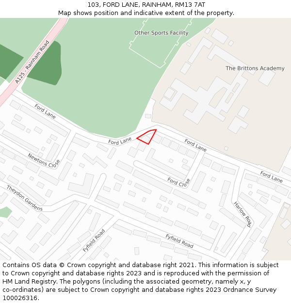 103, FORD LANE, RAINHAM, RM13 7AT: Location map and indicative extent of plot