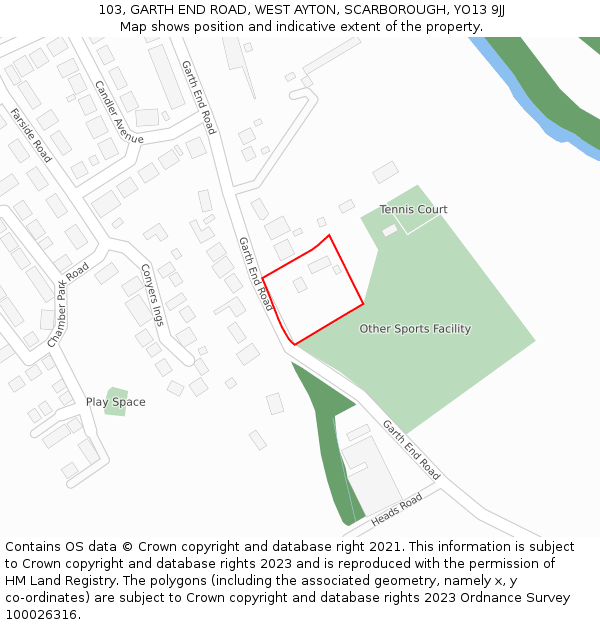 103, GARTH END ROAD, WEST AYTON, SCARBOROUGH, YO13 9JJ: Location map and indicative extent of plot