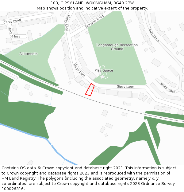 103, GIPSY LANE, WOKINGHAM, RG40 2BW: Location map and indicative extent of plot