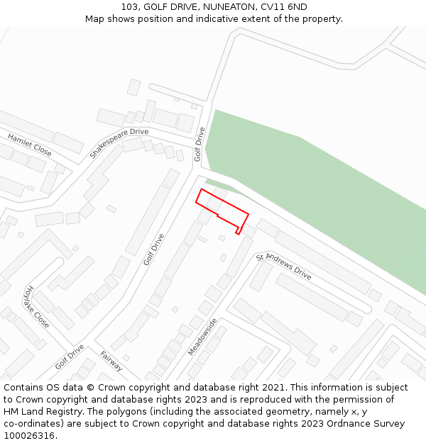 103, GOLF DRIVE, NUNEATON, CV11 6ND: Location map and indicative extent of plot