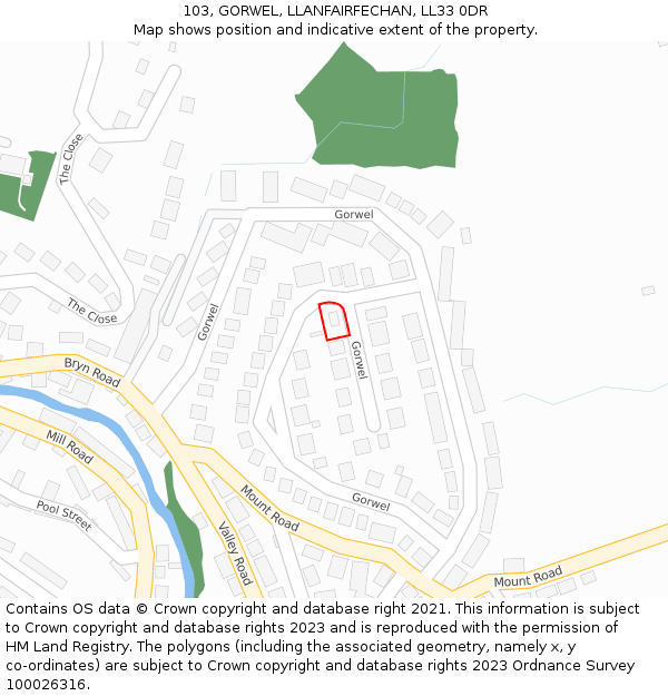 103, GORWEL, LLANFAIRFECHAN, LL33 0DR: Location map and indicative extent of plot