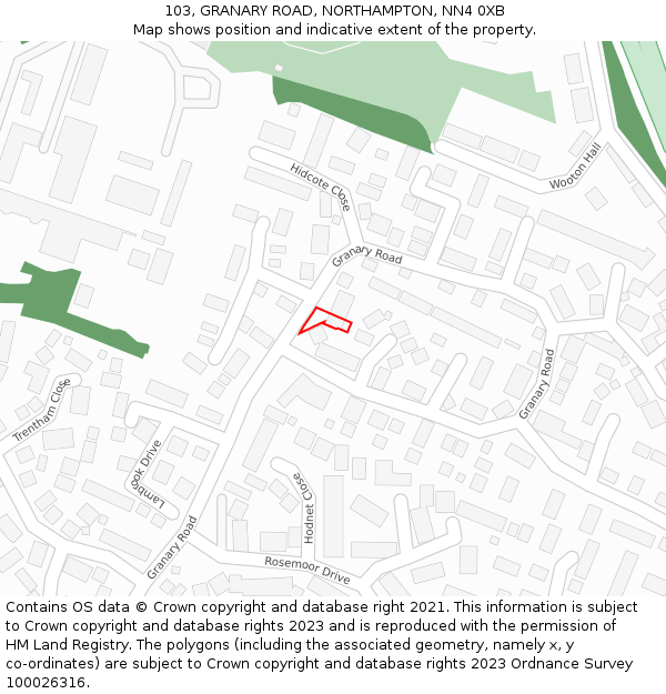 103, GRANARY ROAD, NORTHAMPTON, NN4 0XB: Location map and indicative extent of plot