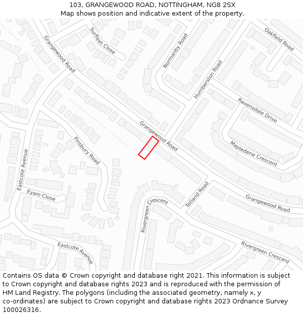 103, GRANGEWOOD ROAD, NOTTINGHAM, NG8 2SX: Location map and indicative extent of plot