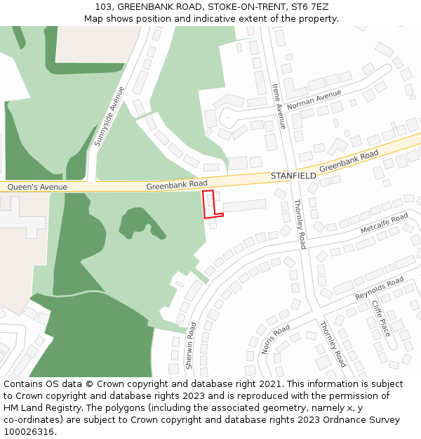 103, GREENBANK ROAD, STOKE-ON-TRENT, ST6 7EZ: Location map and indicative extent of plot