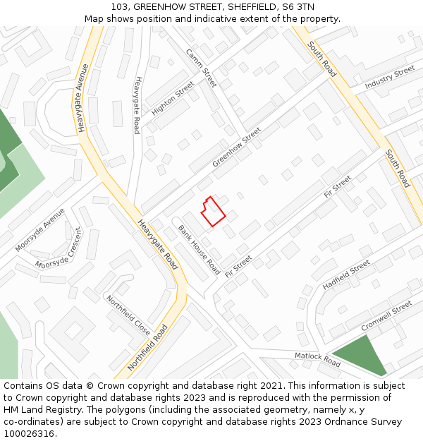 103, GREENHOW STREET, SHEFFIELD, S6 3TN: Location map and indicative extent of plot