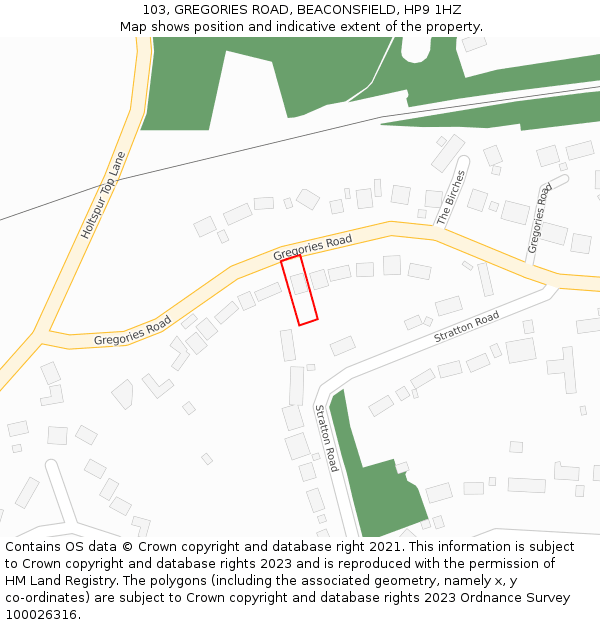 103, GREGORIES ROAD, BEACONSFIELD, HP9 1HZ: Location map and indicative extent of plot