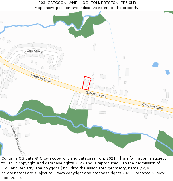 103, GREGSON LANE, HOGHTON, PRESTON, PR5 0LB: Location map and indicative extent of plot