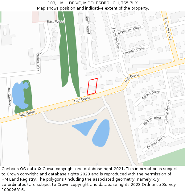 103, HALL DRIVE, MIDDLESBROUGH, TS5 7HX: Location map and indicative extent of plot