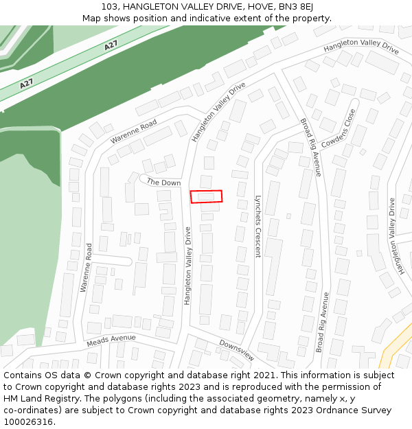103, HANGLETON VALLEY DRIVE, HOVE, BN3 8EJ: Location map and indicative extent of plot