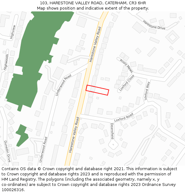 103, HARESTONE VALLEY ROAD, CATERHAM, CR3 6HR: Location map and indicative extent of plot