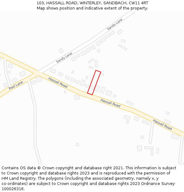 103, HASSALL ROAD, WINTERLEY, SANDBACH, CW11 4RT: Location map and indicative extent of plot