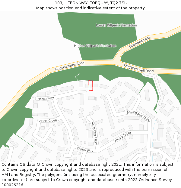 103, HERON WAY, TORQUAY, TQ2 7SU: Location map and indicative extent of plot