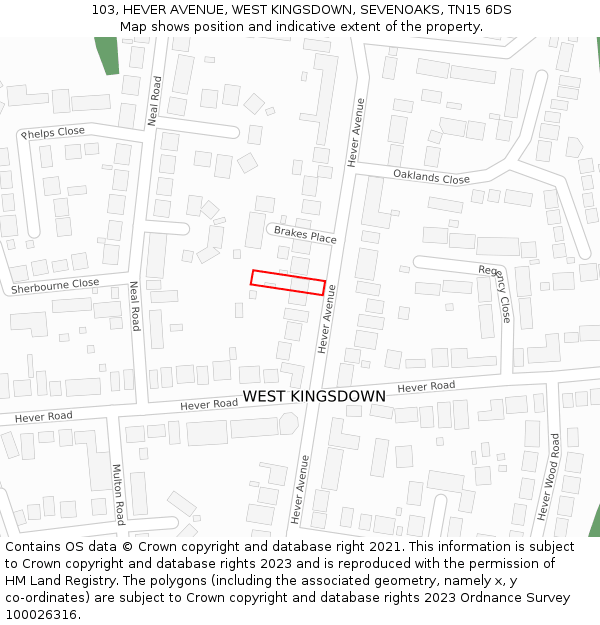 103, HEVER AVENUE, WEST KINGSDOWN, SEVENOAKS, TN15 6DS: Location map and indicative extent of plot