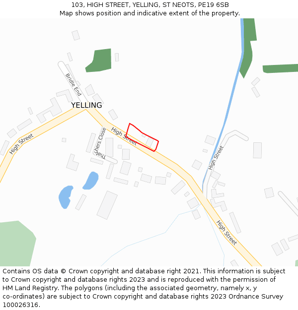 103, HIGH STREET, YELLING, ST NEOTS, PE19 6SB: Location map and indicative extent of plot