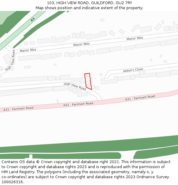 103, HIGH VIEW ROAD, GUILDFORD, GU2 7RY: Location map and indicative extent of plot