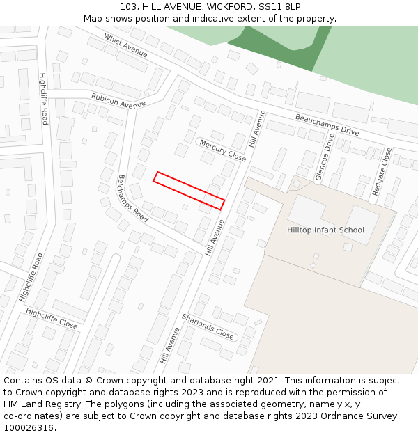 103, HILL AVENUE, WICKFORD, SS11 8LP: Location map and indicative extent of plot