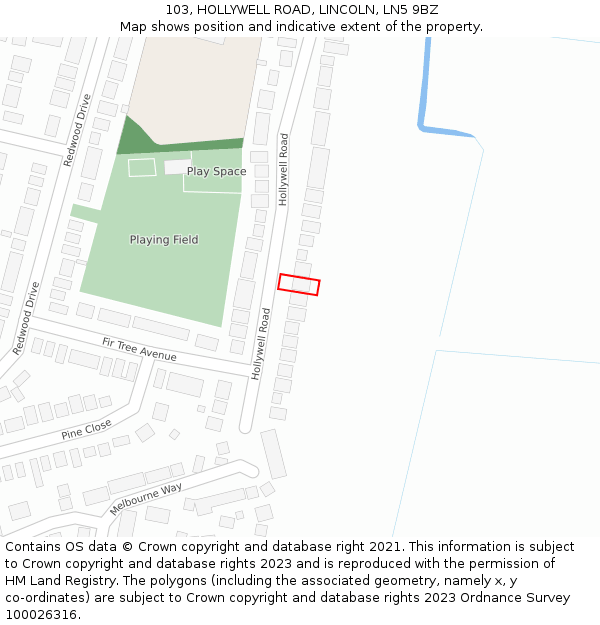 103, HOLLYWELL ROAD, LINCOLN, LN5 9BZ: Location map and indicative extent of plot