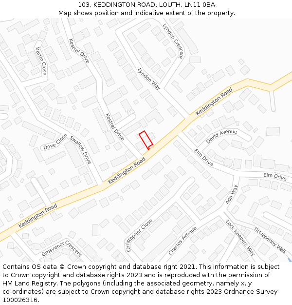 103, KEDDINGTON ROAD, LOUTH, LN11 0BA: Location map and indicative extent of plot