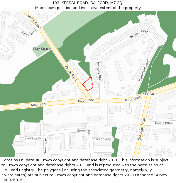 103, KERSAL ROAD, SALFORD, M7 3QL: Location map and indicative extent of plot