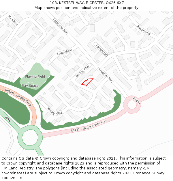 103, KESTREL WAY, BICESTER, OX26 6XZ: Location map and indicative extent of plot