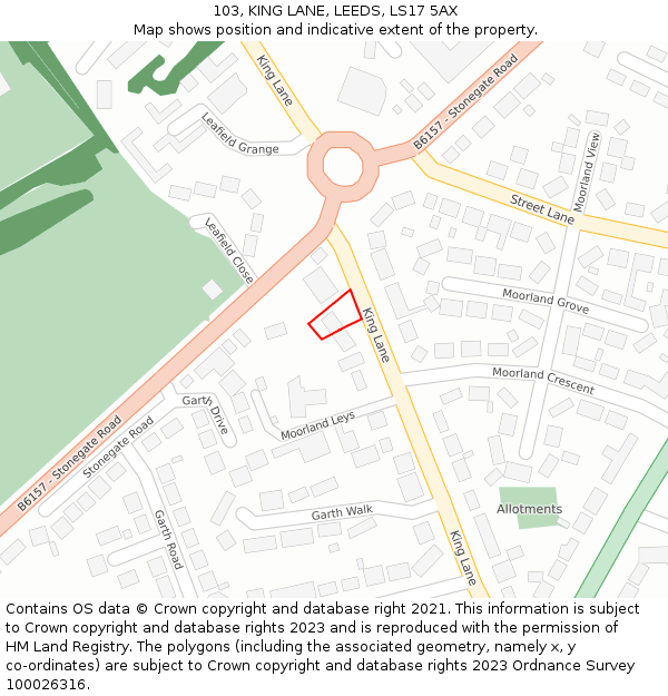 103, KING LANE, LEEDS, LS17 5AX: Location map and indicative extent of plot