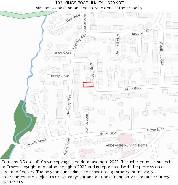 103, KINGS ROAD, ILKLEY, LS29 9BZ: Location map and indicative extent of plot