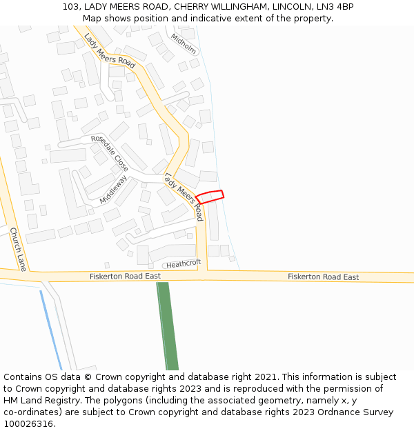 103, LADY MEERS ROAD, CHERRY WILLINGHAM, LINCOLN, LN3 4BP: Location map and indicative extent of plot