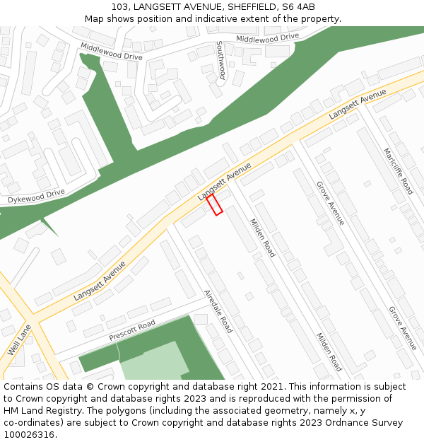 103, LANGSETT AVENUE, SHEFFIELD, S6 4AB: Location map and indicative extent of plot