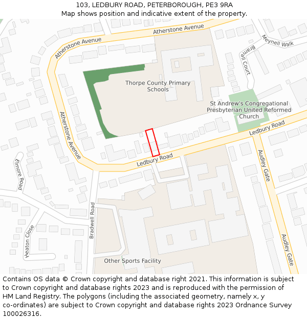103, LEDBURY ROAD, PETERBOROUGH, PE3 9RA: Location map and indicative extent of plot
