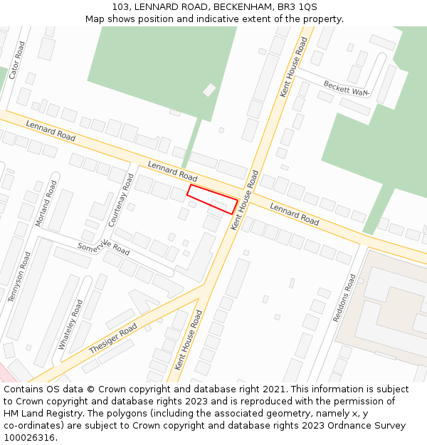 103, LENNARD ROAD, BECKENHAM, BR3 1QS: Location map and indicative extent of plot