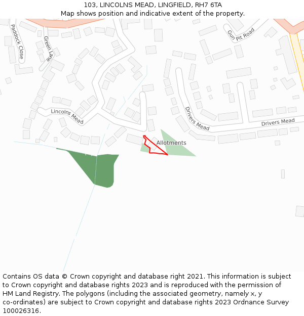 103, LINCOLNS MEAD, LINGFIELD, RH7 6TA: Location map and indicative extent of plot