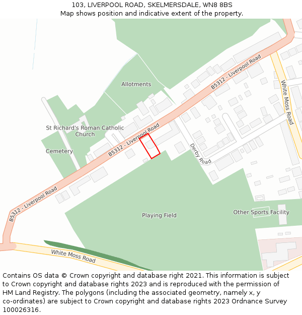 103, LIVERPOOL ROAD, SKELMERSDALE, WN8 8BS: Location map and indicative extent of plot