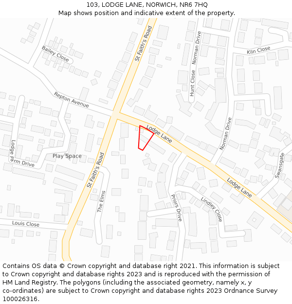 103, LODGE LANE, NORWICH, NR6 7HQ: Location map and indicative extent of plot