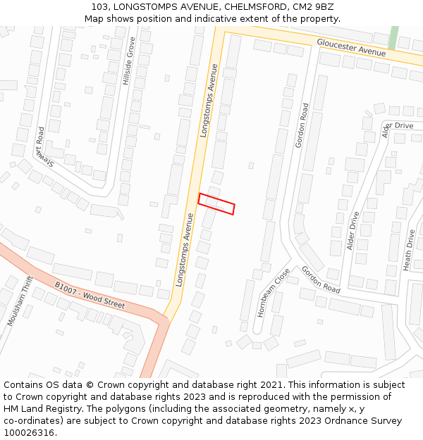 103, LONGSTOMPS AVENUE, CHELMSFORD, CM2 9BZ: Location map and indicative extent of plot